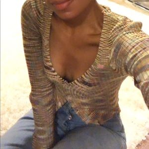 Cropped long sleeve button top